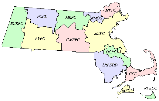 Clickable map of regional planning agencies in Massachusetts
